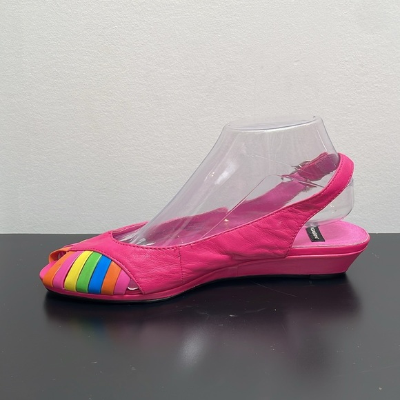 Vagabond Leather Slingback Flat Shoes Sandals Open Toe Pink Stripes 9.5 - Picture 3 of 9